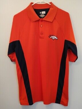 🏈 Broncos NFL Team Apparel Denver Men's Orange Blue Performance Polo  - Large
